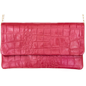 Women's Leather Patent Clutch Shoulder Bag Metal Chain Cross Body - Red - TruClothing.com - 15