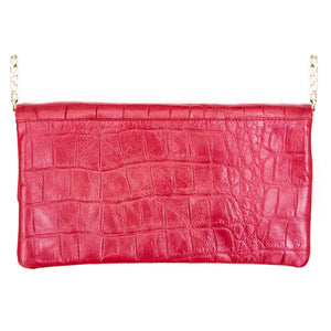 Women's Leather Patent Clutch Shoulder Bag Metal Chain Cross Body - Red - TruClothing.com - 16