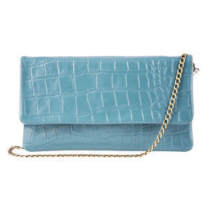 Women's Leather Patent Clutch Shoulder Bag Metal Chain Cross Body - Teal - TruClothing.com - 17
