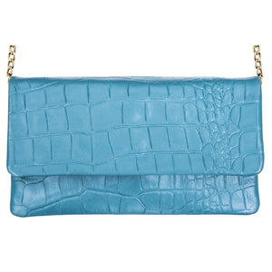 Women's Leather Patent Clutch Shoulder Bag Metal Chain Cross Body - Teal - TruClothing.com - 20