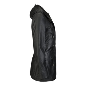 Granatowa i brązowa kurtka parka z kapturem damska skórzana - Czarny - Infinity Leather - 2