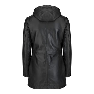 Granatowa i brązowa kurtka parka z kapturem damska skórzana - Czarny - Infinity Leather - 3