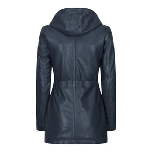 Granatowa i brązowa kurtka parka z kapturem damska skórzana - Granatowy - Infinity Leather - 11