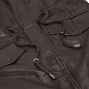 Granatowa i brązowa kurtka parka z kapturem damska skórzana - Brązowy - Infinity Leather - 6