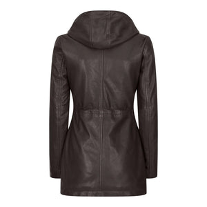 Granatowa i brązowa kurtka parka z kapturem damska skórzana - Brązowy - Infinity Leather - 7