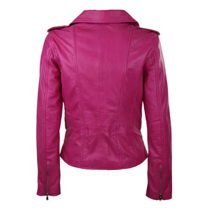 Women's Leather Pink Short Biker Jacket - Infinity Leather - 4