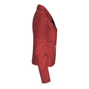 Women's Leather Red Biker Jacket - Aviatrix - 2
