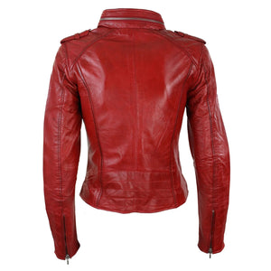 Women's Leather Red Biker Jacket Velvet Lining - Aviatrix - 10