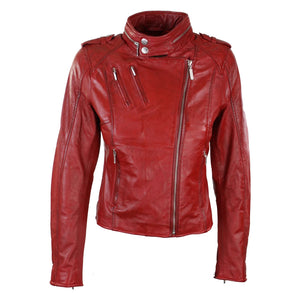 Women's Leather Red Biker Jacket Velvet Lining - Aviatrix - 7