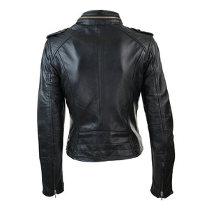 Women's Leather Red Biker Jacket Velvet Lining - Black - Aviatrix - 6