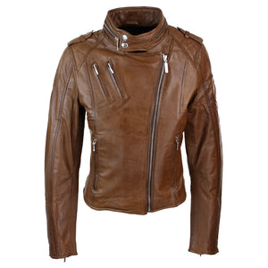 Women's Leather Red Biker Jacket Velvet Lining - Timber - Aviatrix - 11
