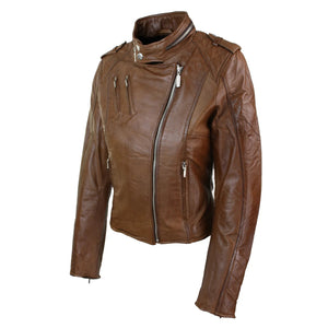 Women's Leather Red Biker Jacket Velvet Lining - Timber - Aviatrix - 12