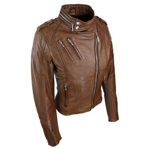 Women's Leather Red Biker Jacket Velvet Lining - Timber - Aviatrix - 13