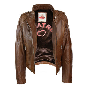 Women's Leather Red Biker Jacket Velvet Lining - Timber - Aviatrix - 14