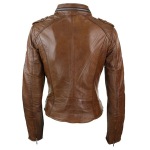 Women's Leather Red Biker Jacket Velvet Lining - Timber - Aviatrix - 15