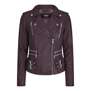 Women's Leather Short Biker Jacket - Burgundy - Infinity Leather - 29