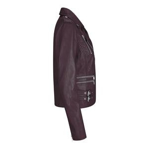 Women's Leather Short Biker Jacket - Burgundy - Infinity Leather - 30