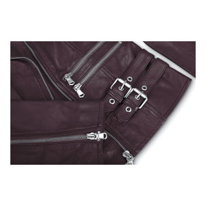 Women's Leather Short Biker Jacket - Burgundy - Infinity Leather - 32