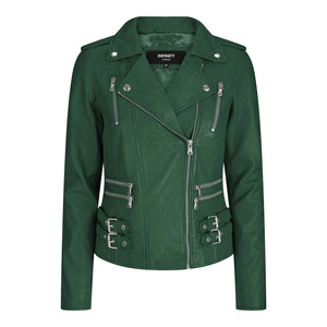Women's Leather Short Biker Jacket - Dark Green - Infinity Leather - 1