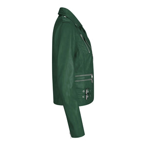 Women's Leather Short Biker Jacket - Dark Green - Infinity Leather - 2