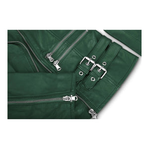 Women's Leather Short Biker Jacket - Dark Green - Infinity Leather - 4