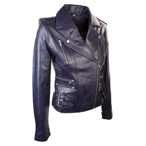 Women's Leather Short Biker Jacket - Purple - Infinity Leather - 15