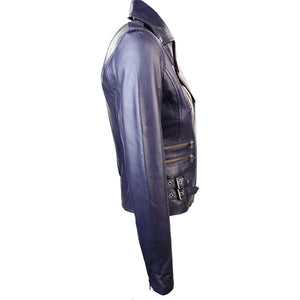 Women's Leather Short Biker Jacket - Purple - Infinity Leather - 17