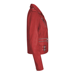 Women's Leather Short Biker Jacket - Red - Infinity Leather - 10