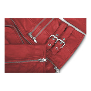 Women's Leather Short Biker Jacket - Red - Infinity Leather - 12