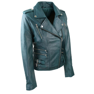 Women's Leather Short Biker Jacket - Teal - Infinity Leather - 21