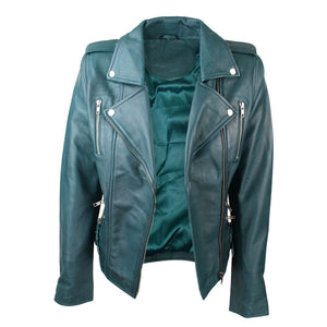 Women's Leather Short Biker Jacket - Teal - Infinity Leather - 22