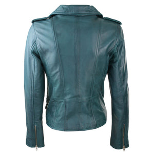 Women's Leather Short Biker Jacket - Teal - Infinity Leather - 24