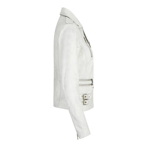 Women's Leather Short Biker Jacket - White - Infinity Leather - 34