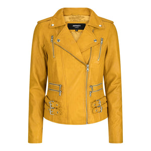 Women's Leather Short Biker Jacket - Yellow - Infinity Leather - 5