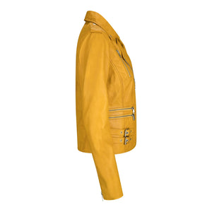 Women's Leather Short Biker Jacket - Yellow - Infinity Leather - 6