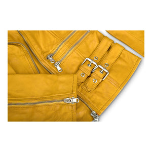 Women's Leather Short Biker Jacket - Yellow - Infinity Leather - 8