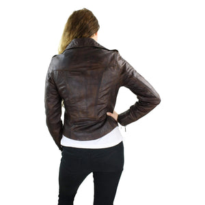 Women's Leather Short Slim Fit Biker Jacket - Brown - Aviatrix - 28