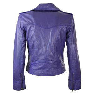 Women's Leather Short Slim Fit Biker Jacket - Purple - Aviatrix - 15