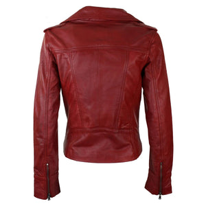 Women's Leather Short Slim Fit Biker Jacket - Red - Aviatrix - 5