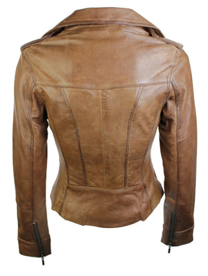 Women's Leather Short Slim Fit Biker Jacket - Timber - Aviatrix - 18