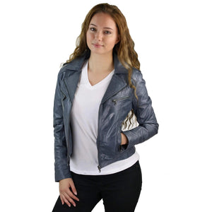 Women's Leather Short Slim Fit Biker Jacket - Timber - Aviatrix - 20