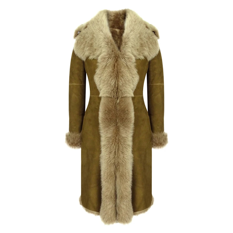 Women's Luxury Toscana 3/4 Coat Sheepskin Beaver Shearling Suede Jacket - Infinity Leather - 1