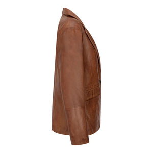 Womens Real Leather Blazer Jacket Short 1 Buton Brown Tan Black Classic Retro - Timber - Infinity Leather - 6