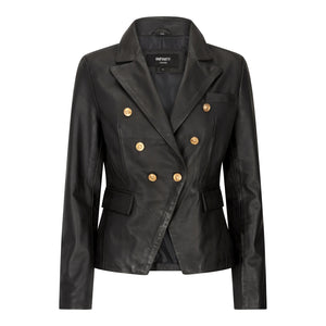 Chaqueta de cuero real corta en color negro estilo gotico para mujer - Infinity Leather - 1