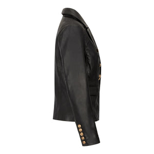 Chaqueta de cuero real corta en color negro estilo gotico para mujer - Infinity Leather - 2