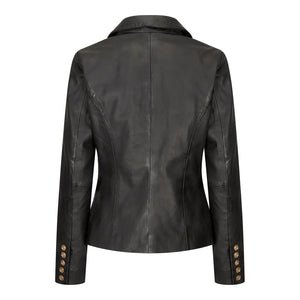 Chaqueta de cuero real corta en color negro estilo gotico para mujer - Infinity Leather - 4