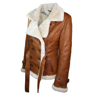 Jasnobrązowa skórzana kurtka lotnicza damska z kożucha owczego - Infinity Leather - 2
