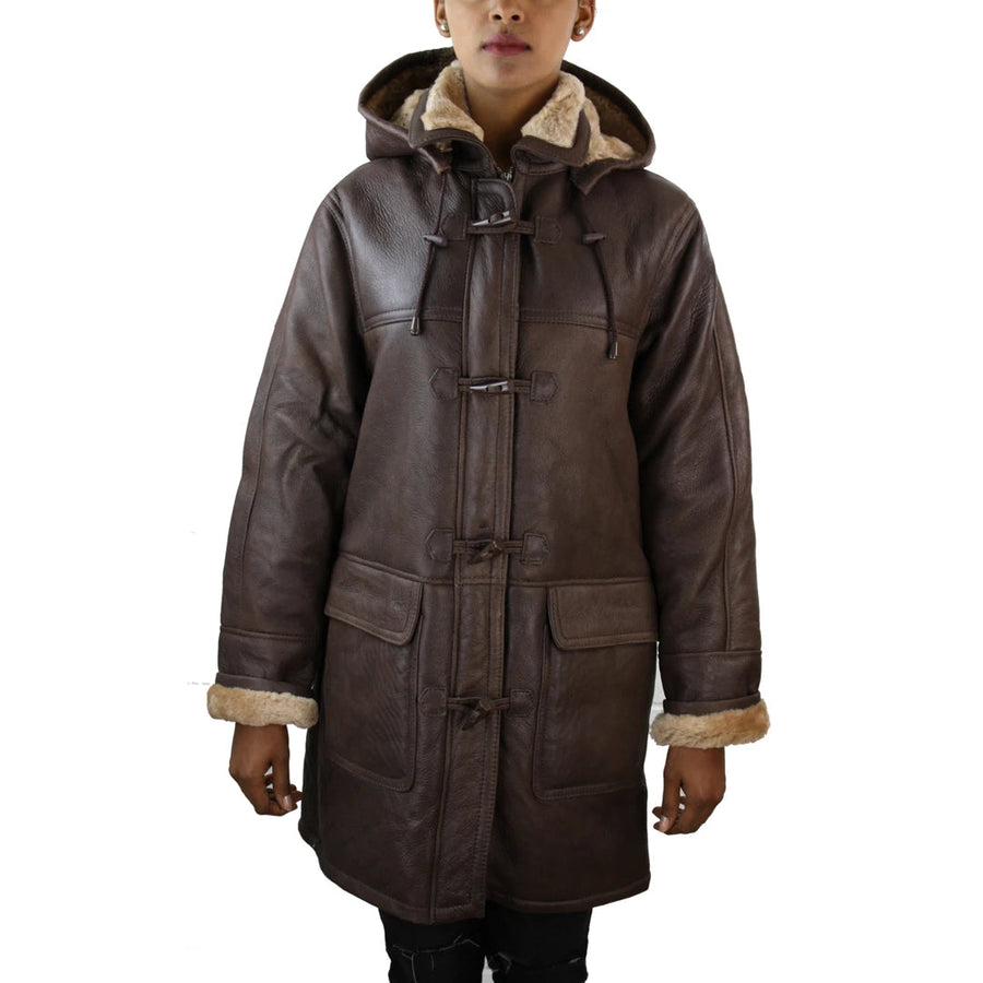 Women's Sheepskin Leather Coat Brown Beige Fur Women's Flying Jacket - Infinity Leather - 1