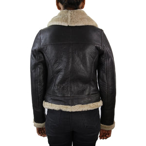 Płaszcz damski ze skóry jagnięcej brązowo-beżowy z futrem damska kurtka lotnicza - Infinity Leather - 4