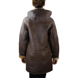 Płaszcz damski ze skóry jagnięcej brązowo-beżowy z futrem damska kurtka lotnicza - Infinity Leather - 4